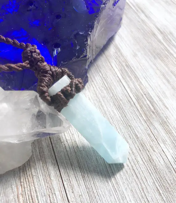 Caribbean Blue Calcite Necklace,  Blue Crystal Jewelry, Blue Calcite Pendant, Ocean Jewelry, Tribal Jewelry, Gardeners Stone, Cool Jewelry