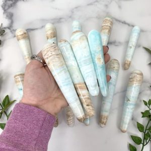 Caribbean Calcite Massage Wands (Blue Aragonite) – By Weight | Natural genuine stones & crystals in various shapes & sizes. Buy raw cut, tumbled, or polished gemstones for making jewelry or crystal healing energy vibration raising reiki stones. #crystals #gemstones #crystalhealing #crystalsandgemstones #energyhealing #affiliate #ad