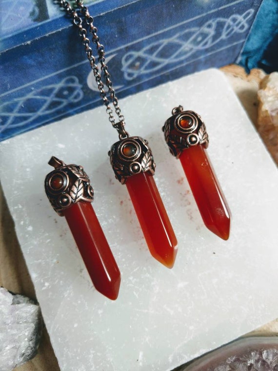 Carnelian Point Pendant Necklace Antique Style Crystal Healing Natural Stone Witchy Jewellery