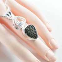 Carved Moldavite Necklace With Concave Cut Quartz, Sterling Silver Pendant | Natural genuine Gemstone jewelry. Buy crystal jewelry, handmade handcrafted artisan jewelry for women.  Unique handmade gift ideas. #jewelry #beadedjewelry #beadedjewelry #gift #shopping #handmadejewelry #fashion #style #product #jewelry #affiliate #ad