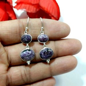 Shop Charoite Earrings! Charoite Earring, Gemstone Earring, 925 Sterling Silver Earring, Charoite Jewelry, Boho Earrings, Gift For Her, Christmas Gift | Natural genuine Charoite earrings. Buy crystal jewelry, handmade handcrafted artisan jewelry for women.  Unique handmade gift ideas. #jewelry #beadedearrings #beadedjewelry #gift #shopping #handmadejewelry #fashion #style #product #earrings #affiliate #ad