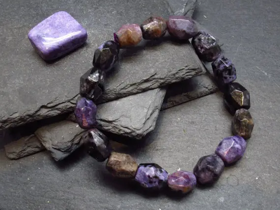 Charoite Genuine Bracelet ~ 7 Inches  ~ 12mm Facetted Beads
