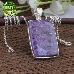 Shop Charoite Jewelry! Charoite Necklace, 925 Sterling Silver Necklace, Purple Stone Necklace, Baguette Necklace, Gift for Friend, Personalized Gifts, Solid Silver | Natural genuine Charoite jewelry. Buy crystal jewelry, handmade handcrafted artisan jewelry for women.  Unique handmade gift ideas. #jewelry #beadedjewelry #beadedjewelry #gift #shopping #handmadejewelry #fashion #style #product #jewelry #affiliate #ad