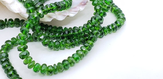 Chrome Diopside 4-4.5mm Faceted Rondelle Beads 16" Genuine Semiprecious Gemstone Stone, Vivid Green Chrome Diopside, Top Quality