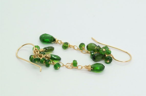Chrome Diopside Earrings, Emerald Green Gemstone, Green Earrings, Chrome Diopside Dangle