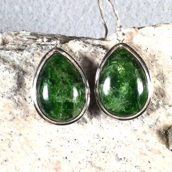 Chrome Diopside Earrings In Sterling Silver, Size  12x16 Mm.