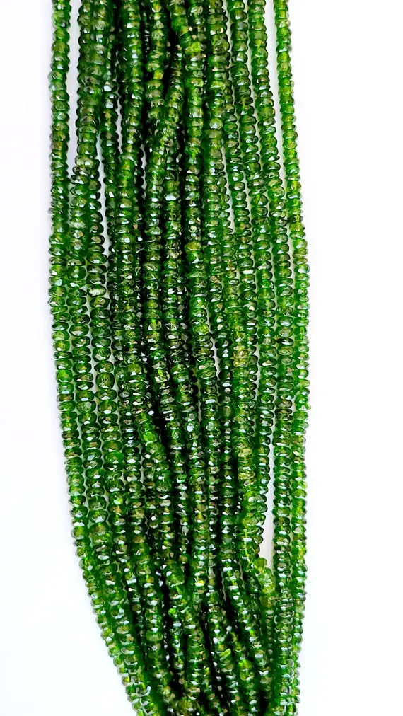 Chrome Diopside Faceted Rondelle 13 Inch Bead Strand & 2 Mm Natural Semi Precious Gemstone Perfect For Jewelry Making Necklace, Earrings