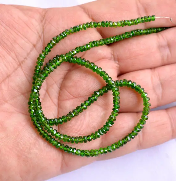 Chrome Diopside Faceted Rondelle Beads, 3mm To 4mm, Diopside Rondelle Beads, Green Chrome Diopside Gemstone Beads, 18 Inches Strand
