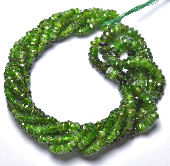 Chrome Diopside Micro Cut Faceted Rondelle Gemstone Beads, Aa Grade Stone, Indian Gems, Jewelry Making, Necklace, 3-4mm, 14" Strand