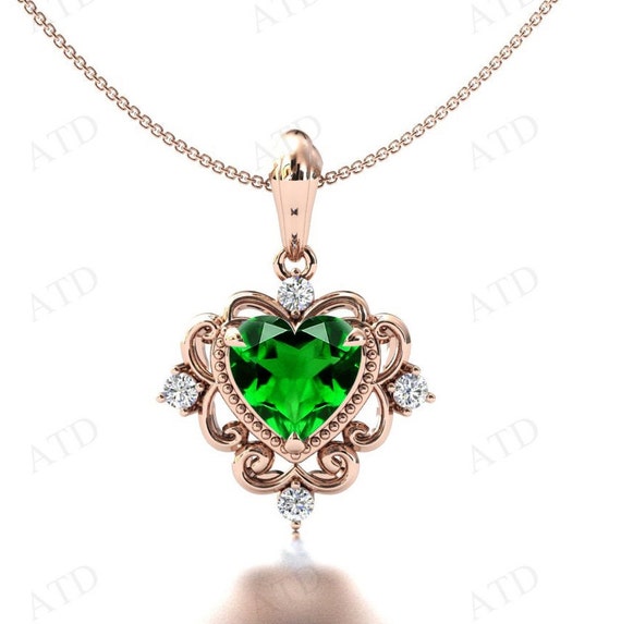 Chrome Diopside Pendant For Women Green Gemstone Pendant Heart Shaped Chrome Diopside Necklace Handmade Pendant Anniversary Gift For Wife