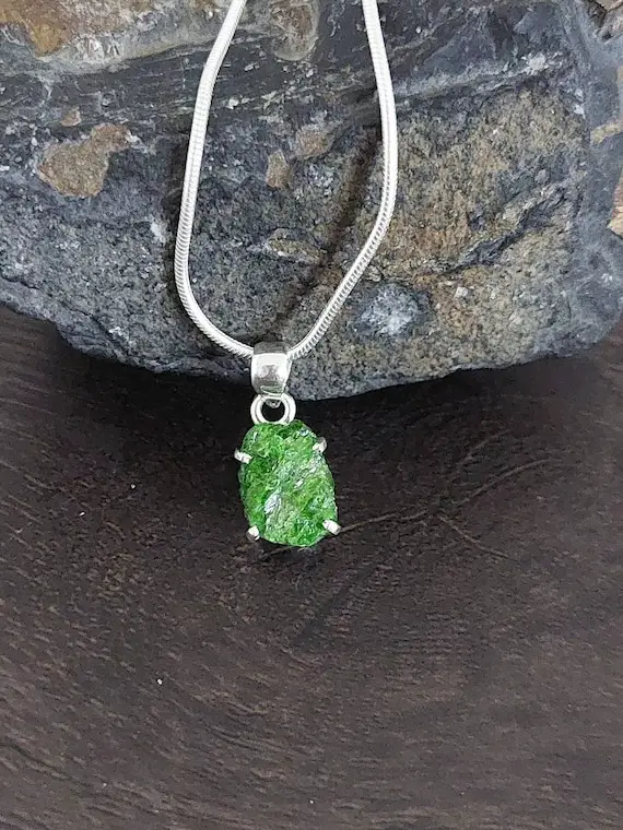 Chrome Diopside Pendant (raw Aaa Grade Crystal + Sterling Silver) *price Is For One Pendant*