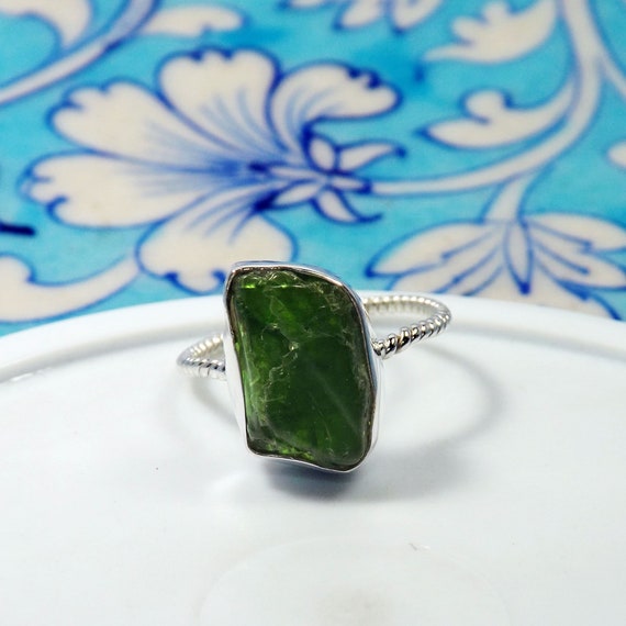 Chrome Diopside Ring, Green Stone Ring, Solid 925 Sterling Silver Ring, For Her, Mother's Gift, Raw Stone Ring, Dainty Ring, Size 7us,jpx405