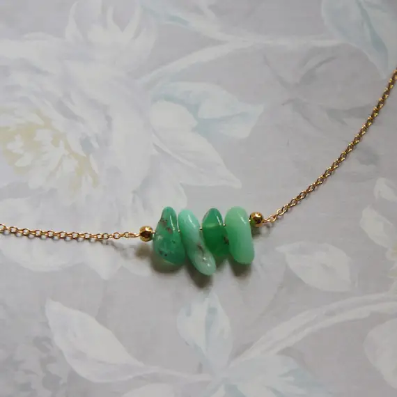 Chrysoprase Necklace Raw Crystal Necklace Natural Chrysoprase Necklace Rough Slice Stone Layering Necklace Stone Pendant Gift For Her