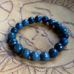 Shop Dumortierite Jewelry! Chunky Dumortierite Bracelet | 10 mm Faceted | Spiritual Junkies | Yoga + Meditation | Stackable Mala Beads | Natural genuine Dumortierite jewelry. Buy crystal jewelry, handmade handcrafted artisan jewelry for women.  Unique handmade gift ideas. #jewelry #beadedjewelry #beadedjewelry #gift #shopping #handmadejewelry #fashion #style #product #jewelry #affiliate #ad