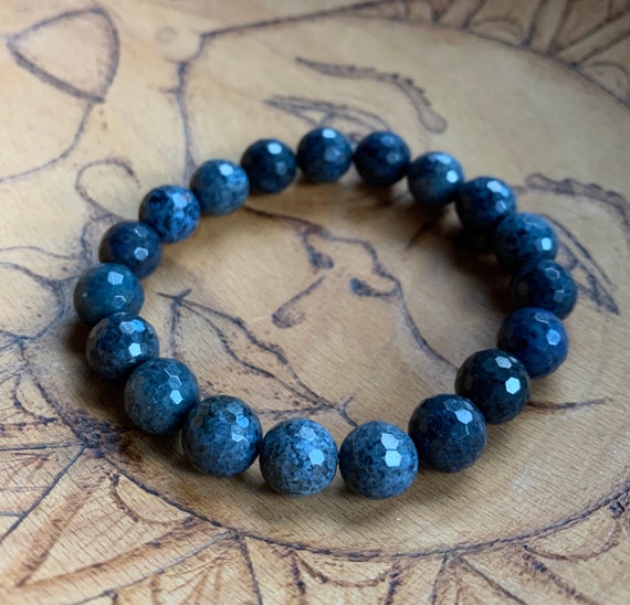 Chunky Dumortierite Bracelet | 10 Mm Faceted | Spiritual Junkies | Yoga + Meditation | Stackable Mala Beads