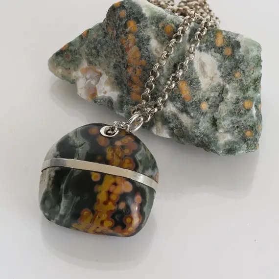 Colorful Ocean Jasper. Inlay Withe Sterling Silver. One Piece Pendant.