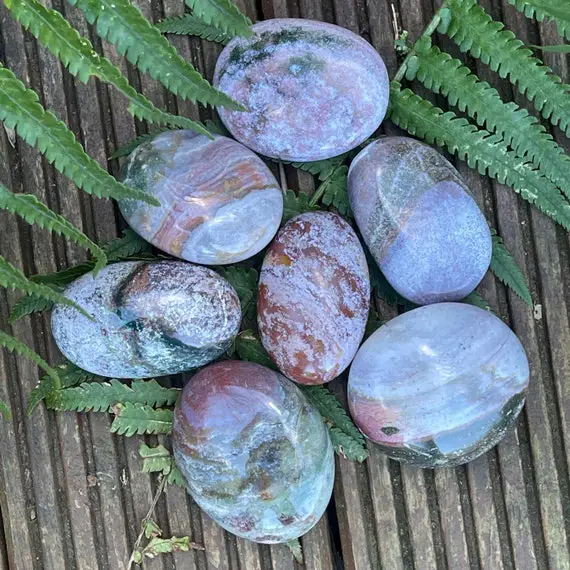 Colourful Ocean Jasper Palm Stones, Heart Throat And Solar Plexus Chakra Crystal,  Crystals For Compassion, Self Love, Wisdom Empathy