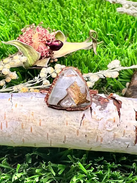 Copper Calcite Ring | Triangle Crystal Ring