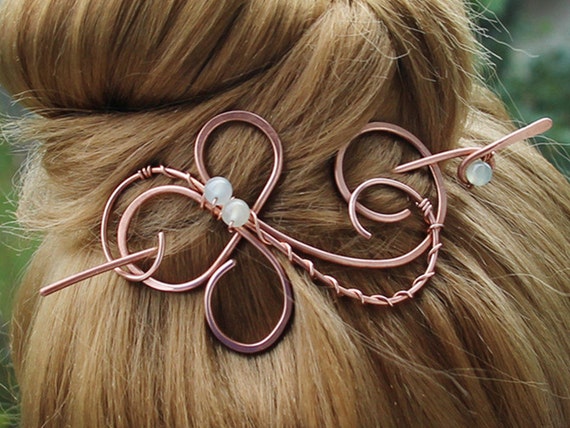 Copper Hair Clip Metal Hair Pin, Wire Wrapped Hair Slide With Gemstone, Hair Jewelry, Agate Hair Clip,  Hair Accessories For Women Gift