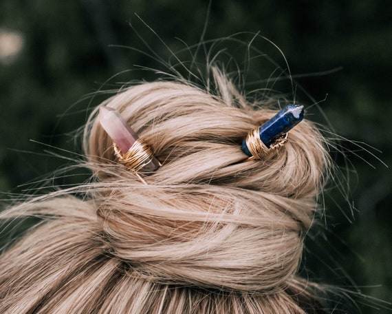 Crystal Hair Pin, Gemstone Hair Clip, Boho Hair Pins, Crystal Point Hair Stick, Crystal Bun Pin, Wedding Hair Accessory, Gemstone Hair Fork