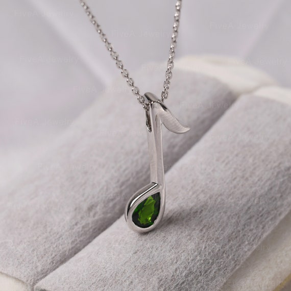 Delicate Music Note Charm Pendant Necklace Sterling Silver Minimalist Diopside Pendant Necklace Graduation Gift