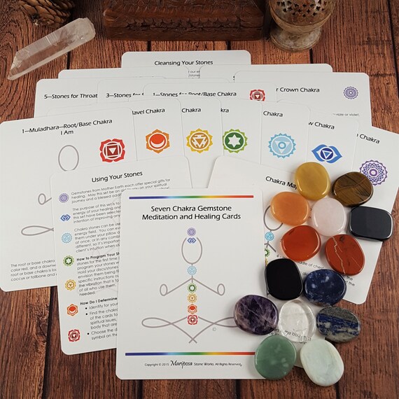 Deluxe Chakra Stone Boxed Set, Chakra Cards + 14 Stones, Chakra Balancing & Meditation Kit, Beginner Instruction, Crystal Energy Education Deluxe Chakra Stone Boxed Set, Chakra Cards + 14 Stones, Chakra Balancing & Meditation Kit, Beginner Instruction, Crystal Energy Education