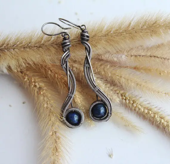 Dumortierite And Sterling Silver Droplet Earrings