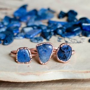 DUMORTIERITE electroformed copper ring, made to order, US size, | Natural genuine Dumortierite rings, simple unique handcrafted gemstone rings. #rings #jewelry #shopping #gift #handmade #fashion #style #affiliate #ad