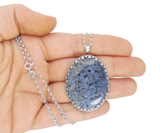 Dumortierite Necklace In Sterling Silver - Large Dumortierite Pendant With Chain