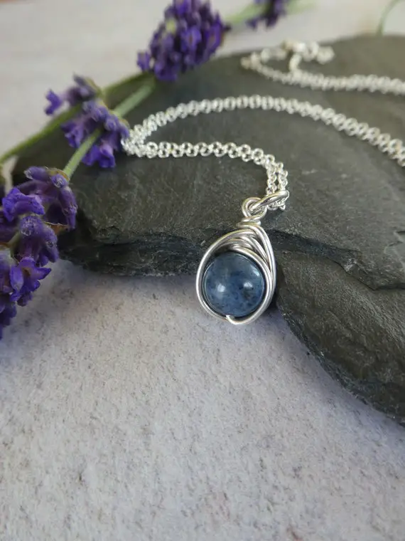 Dumortierite Necklace, Silver Dumortierite Pendant, Dumortierite Jewellery, Unique Gemstone Pendant Uk, One Of A Kind Blue Gemstone Necklace