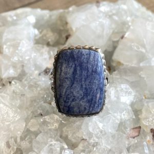 Shop Dumortierite Rings! Dumortierite Sterling Silver Ring, Size 9, Statement Gem, Blue Gemstone, Natural Stone Jewelry | Natural genuine Dumortierite rings, simple unique handcrafted gemstone rings. #rings #jewelry #shopping #gift #handmade #fashion #style #affiliate #ad