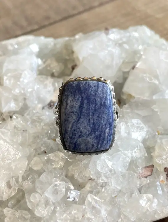 Dumortierite Sterling Silver Ring, Size 9, Statement Gem, Blue Gemstone, Natural Stone Jewelry