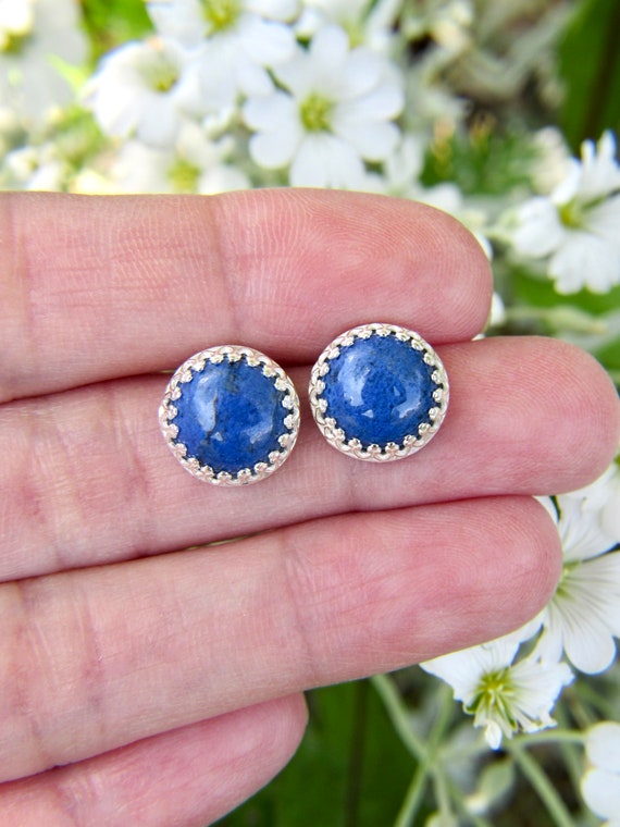 Dumortierite Stud Earrings - Dumortierite Studs - Dumortierite Earrings - Blue Studs - 10mm Studs - Sterling Silver Studs - Gemstone Studs