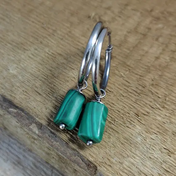 Earrings - Oxidized Sterling Silver And  Malachite, Raw Silver, Raw Stone, Handmade Jewelry, Silver Earrings, Style Women, Gift For Her