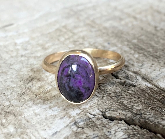 Elegant Minimalist Rare Oval Plum Purple Sugilite Love Gold Ring In 14 Karat Gold | Gold Ring | Sugilite Ring | Gifts For Her
