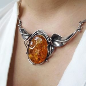 Exquisite Baltic Amber Necklace, Vintage Sterling Silver and Amber Necklace, Classic Oval Amber Pendant, One Of A Kind Amber Necklace | Natural genuine Amber necklaces. Buy crystal jewelry, handmade handcrafted artisan jewelry for women.  Unique handmade gift ideas. #jewelry #beadednecklaces #beadedjewelry #gift #shopping #handmadejewelry #fashion #style #product #necklaces #affiliate #ad