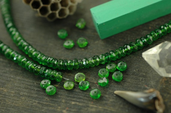 Festive: Chrome Diopside Faceted Rondelle Beads, 10 Beads, 4x2mm, Sparkling Natural Green Gemstone, Rare Vibrant Jewelry Making Supplies