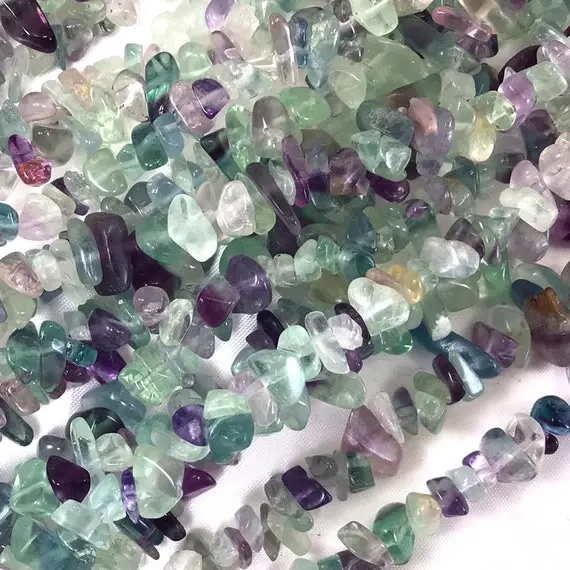 Fluorite Chip Bead | Green Purple Fluorite Nugget Small Pebble Bead 7mm-10mm Chip 30" Full Inch Strand High Quality Gemstone Bead