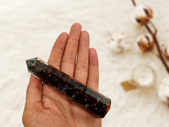 Garnet Crystal Orgonite Point Tower, 4.5 To 5 Inch Natural Healing Crystal Obelisk Point For Crystal Grid, Gift For Her (free Velvet Pouch)