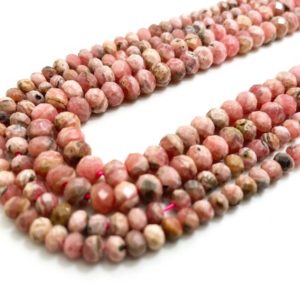 Shop Rhodochrosite Rondelle Beads! Genuine Natural Rhodochrosite, Grade AAA 3mm x 4mm, 4mm x 5mm Faceted Rondelle Pink Rhodochrosite Natural Gemstone Beads – RDF65B | Natural genuine rondelle Rhodochrosite beads for beading and jewelry making.  #jewelry #beads #beadedjewelry #diyjewelry #jewelrymaking #beadstore #beading #affiliate #ad