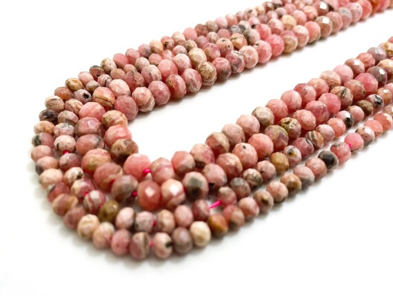 Genuine Natural Rhodochrosite Beads, Grade Aaa 3mm X 4mm, 4mm X 5mm Faceted Rondelle Pink Rhodochrosite Natural Gemstone Beads - Rdf65b