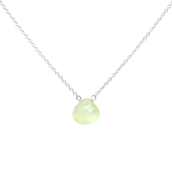 Genuine Prehnite Necklace, Apple Green Gemstone Necklace In Sterling Silver, Handmade Jewelry