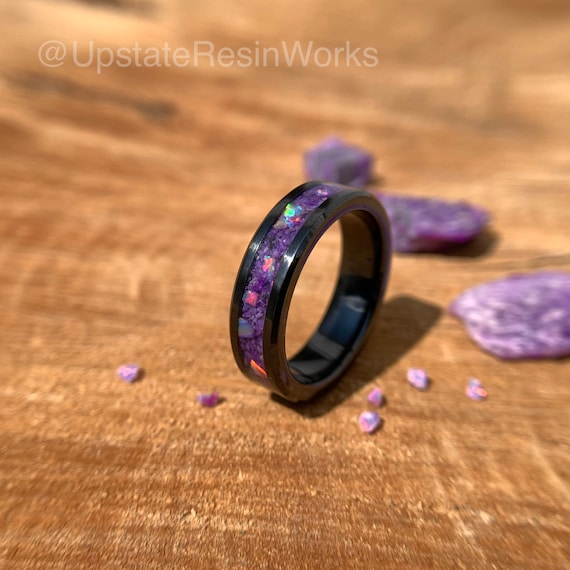 Genuine Sugilite Ring, Opal And Sugilite, Sugilite Band, Purple Ring, Gemstone Rings, Mens Ring, Womans Ring, Wedding Ring, Engagement Ring