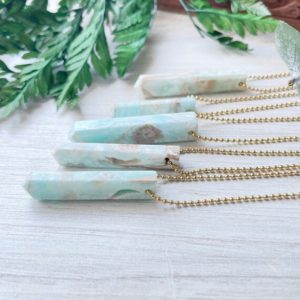 Shop Blue Calcite Jewelry! Gold Caribbean Calcite Drop Necklace (EPJ-NAWG10) | Natural genuine Blue Calcite jewelry. Buy crystal jewelry, handmade handcrafted artisan jewelry for women.  Unique handmade gift ideas. #jewelry #beadedjewelry #beadedjewelry #gift #shopping #handmadejewelry #fashion #style #product #jewelry #affiliate #ad