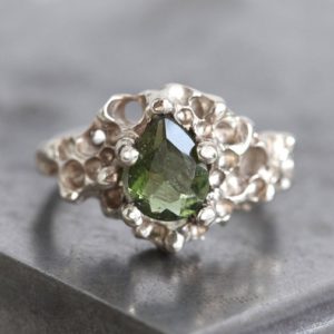 Gold moldavite ring, Unique green engagement ring, Alternative wedding ring, Meteorite crystal ring | Natural genuine Array jewelry. Buy handcrafted artisan wedding jewelry.  Unique handmade bridal jewelry gift ideas. #jewelry #beadedjewelry #gift #crystaljewelry #shopping #handmadejewelry #wedding #bridal #jewelry #affiliate #ad
