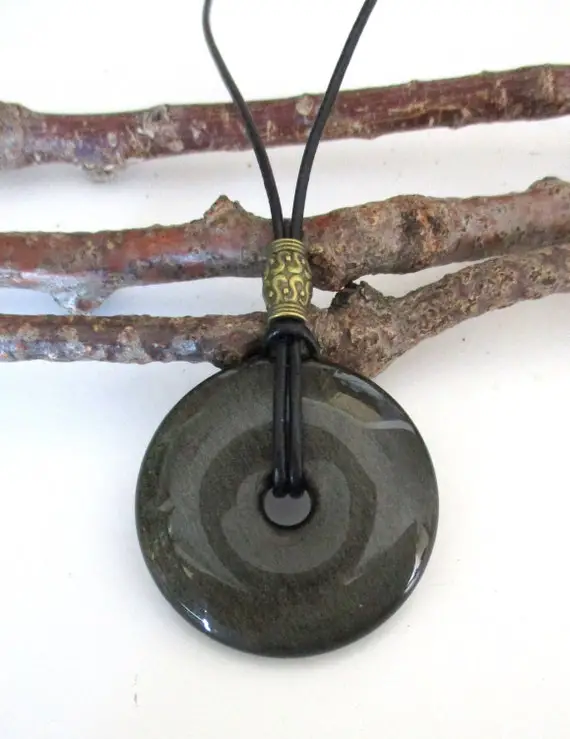 Beautiful Golden Obsidian Natural Gemstone Donut Energy Pendant Necklace 30-40-50mm  Ed469  / Ed309 / Ed573