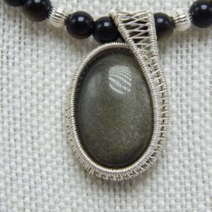 Shop Golden Obsidian Necklaces! Golden Obsidian Necklace with wire-wrapped Cabochon – Sterling Silver | Natural genuine Golden Obsidian necklaces. Buy crystal jewelry, handmade handcrafted artisan jewelry for women.  Unique handmade gift ideas. #jewelry #beadednecklaces #beadedjewelry #gift #shopping #handmadejewelry #fashion #style #product #necklaces #affiliate #ad