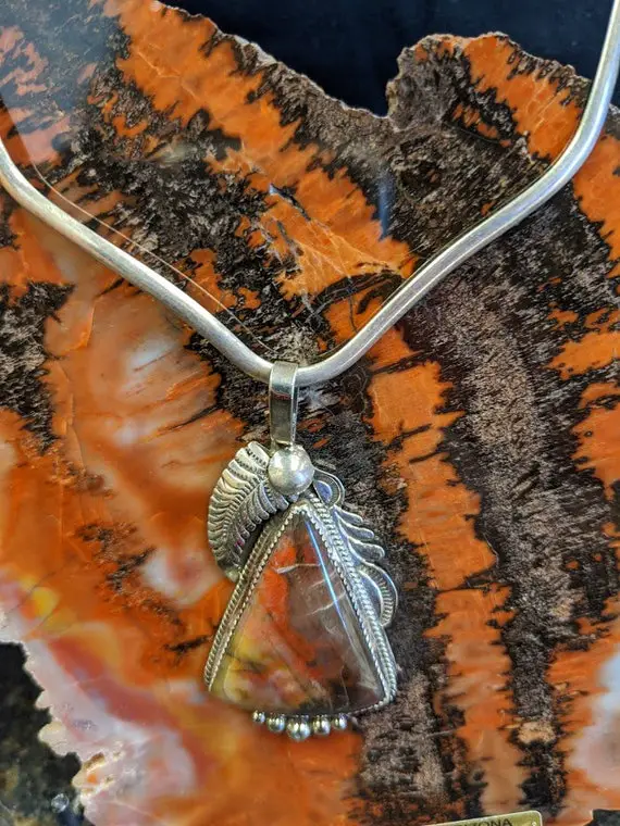 Gorgeous Petrified Wood Necklace, Large Pendant On A Sterling Silver Slide Necklace
