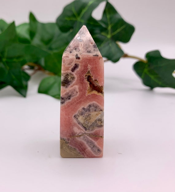 Gorgeous Pink Rhodochrosite Point With Beautiful Patterns And Sparkly Druzy!
