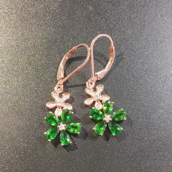 Green Diopside Earrings Handmade Rose Gold Earrings Dangle Diopside Earrings Gift For Her
